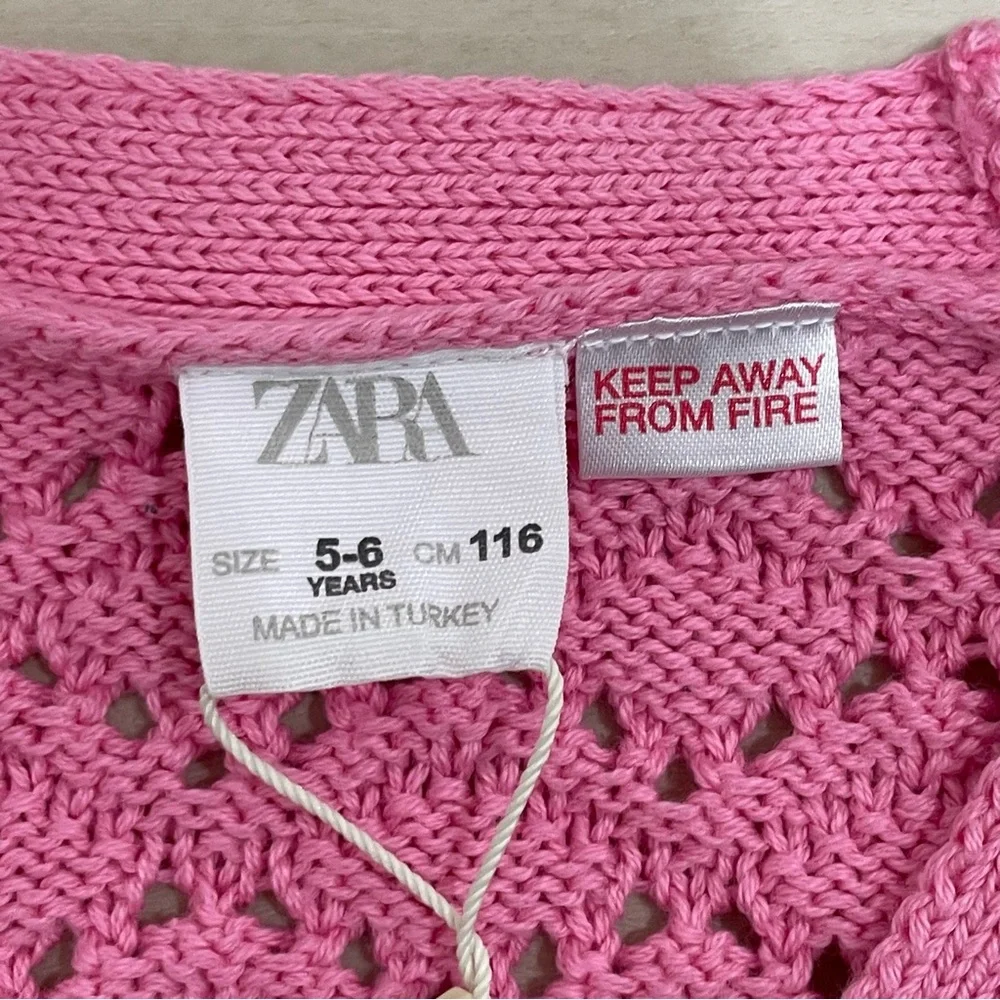 NWT Zara Girl's 5-6 Open Knit Cardigan Sweater Pink Button Down V Neck - Picture 5 of 11